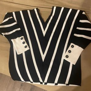 Woman’s Black & White Stripe Sweater, Size Small, V Neck , Bottoms on Sleeve